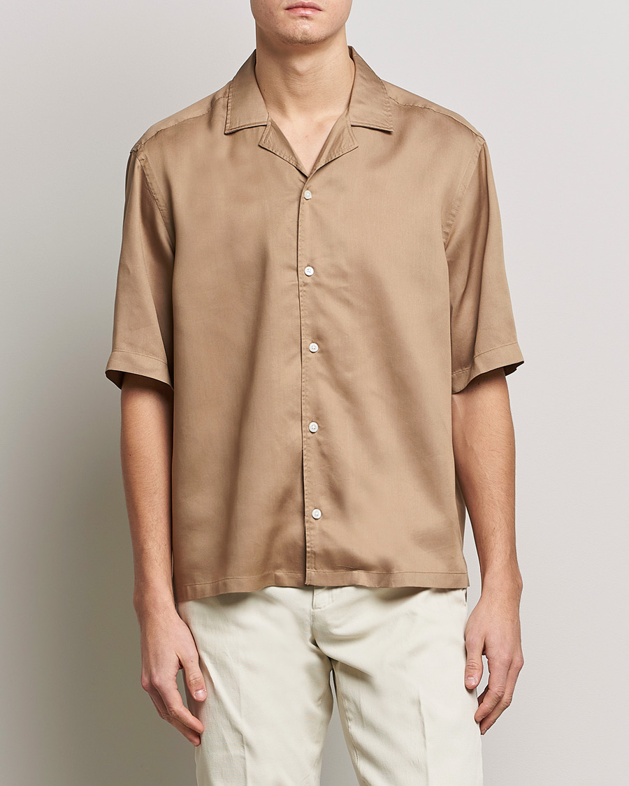 Hombres | Camisas | BOSS BLACK | Lars Resort Collar Short Sleeve Medium Beige