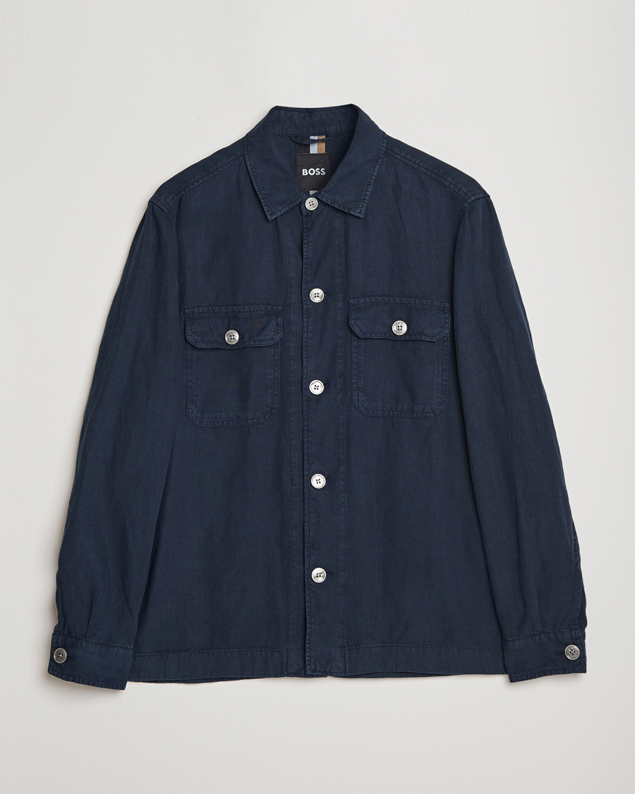 Hombres | Camisas | BOSS BLACK | Carper Linen Overshirt Dark Blue