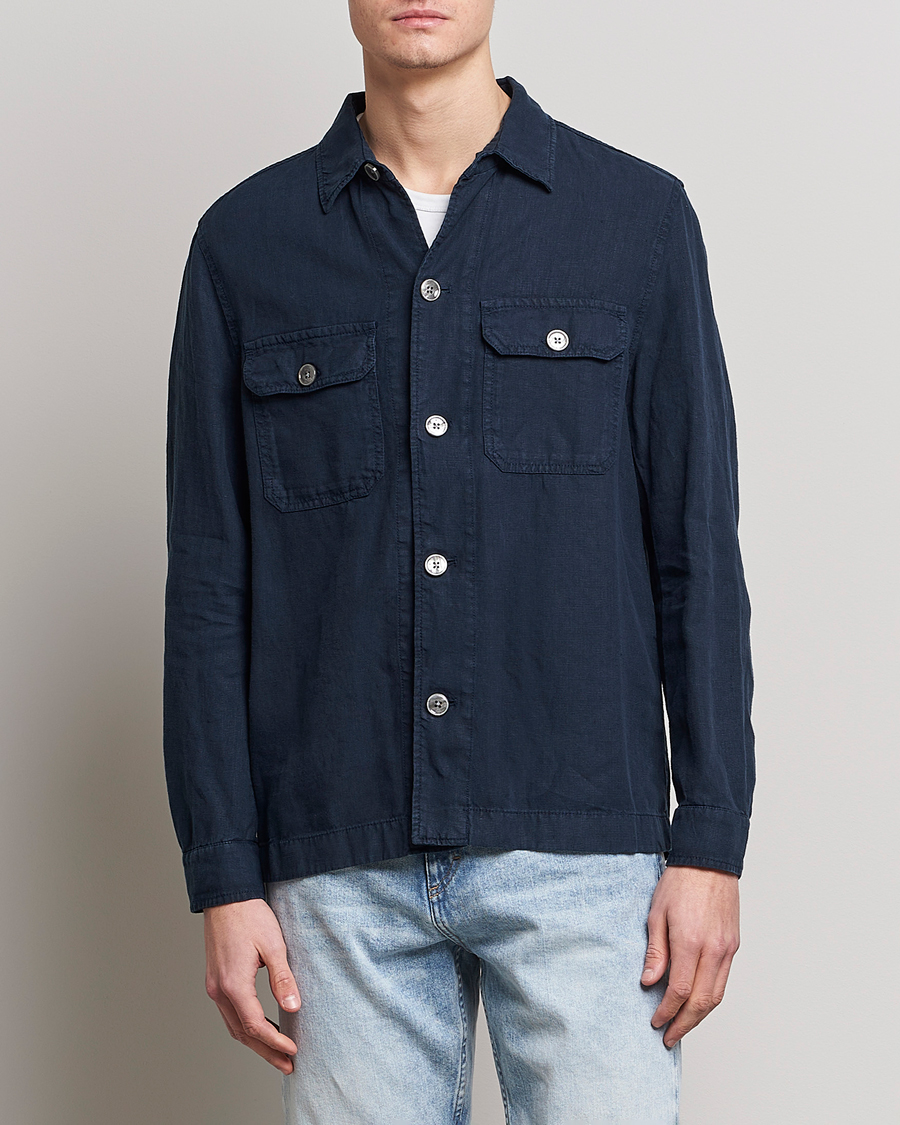 Hombres | Camisas | BOSS BLACK | Carper Linen Overshirt Dark Blue