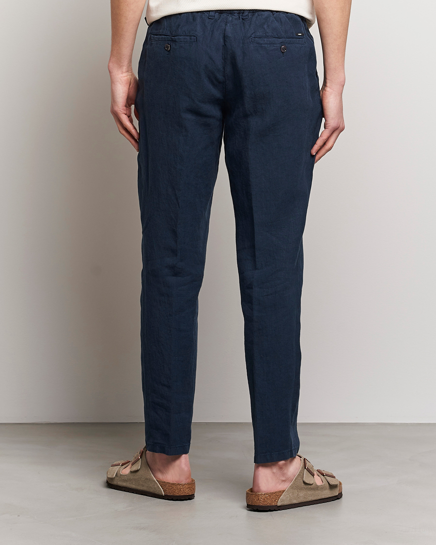Hombres | Pantalones | BOSS BLACK | Genius Pleated Linen Drawstring Trousers Dark Blue