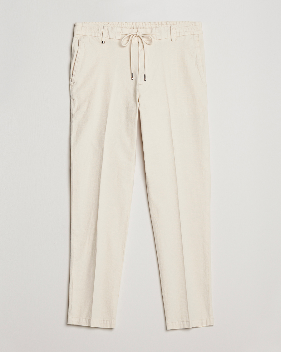 Hombres | Pantalones | BOSS BLACK | Kane Cotton/Linen Drawstring Trousers Open White