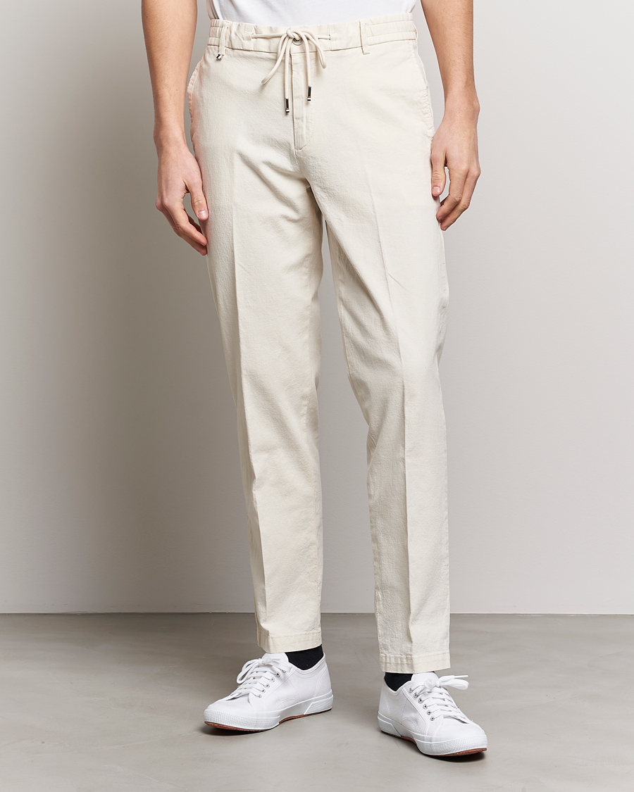 Hombres | Pantalones | BOSS BLACK | Kane Cotton/Linen Drawstring Trousers Open White