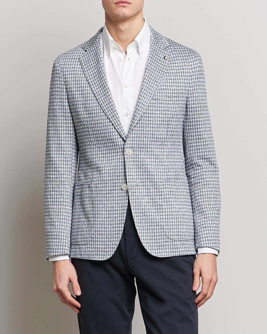Hombres | Blazers | BOSS BLACK | Hanry Linen/Cotton Structured Blazer Open Blue