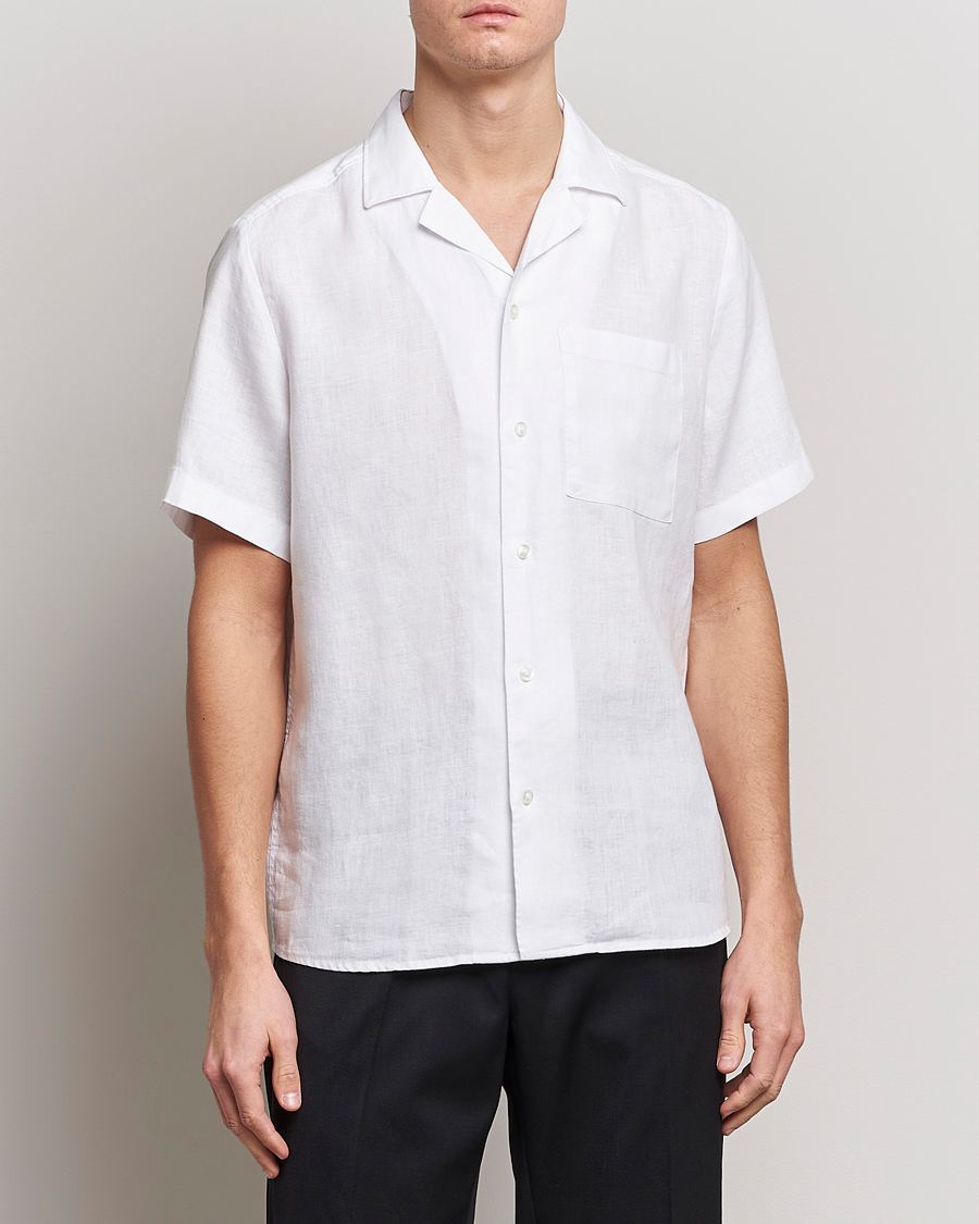 Hombres | Camisas de manga corta | HUGO | Ellino Short Sleeve Linen Shirt Open White