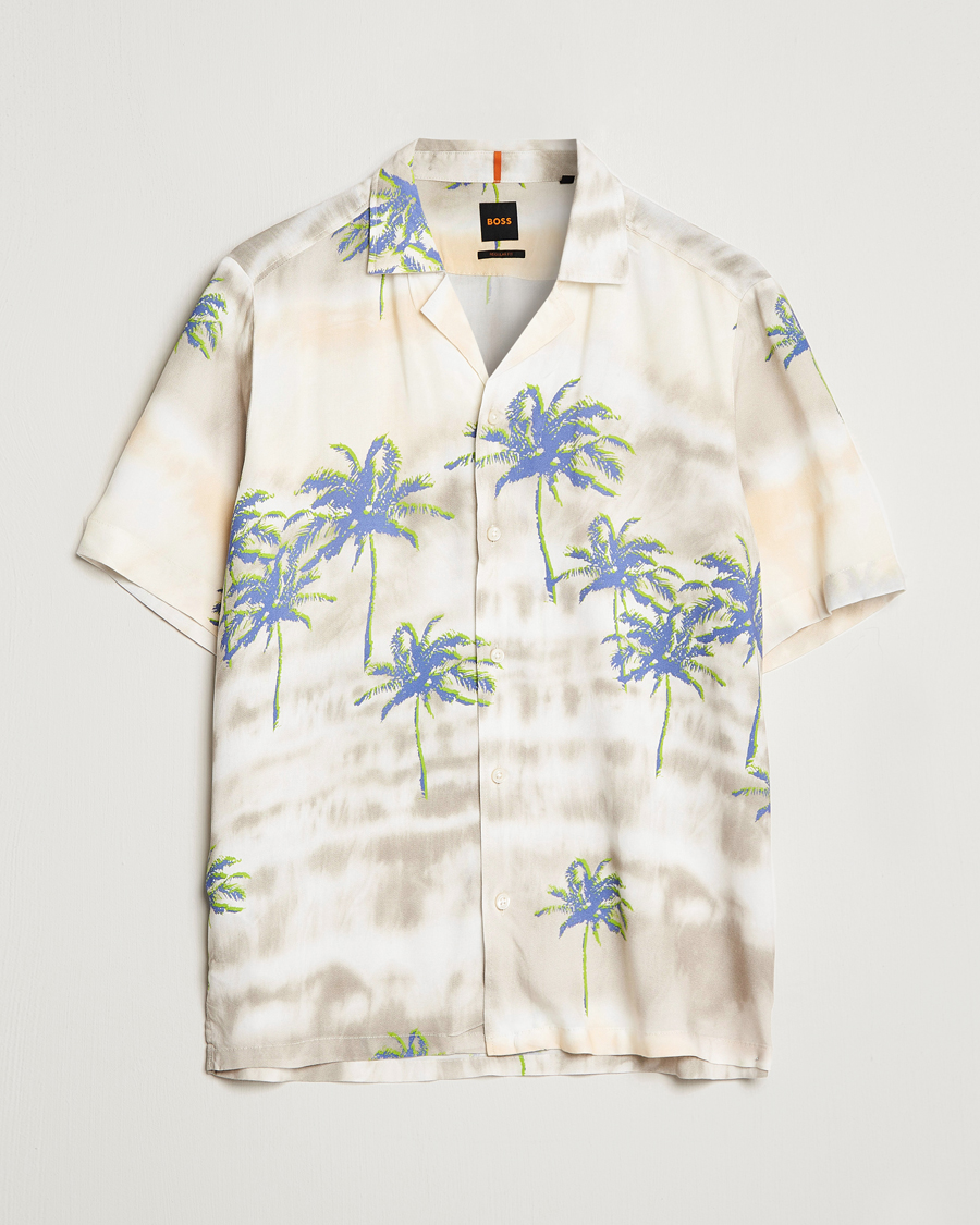 Hombres | Camisas | BOSS ORANGE | Rayer Resort Collar Printed Short Sleeve Shirt Bei