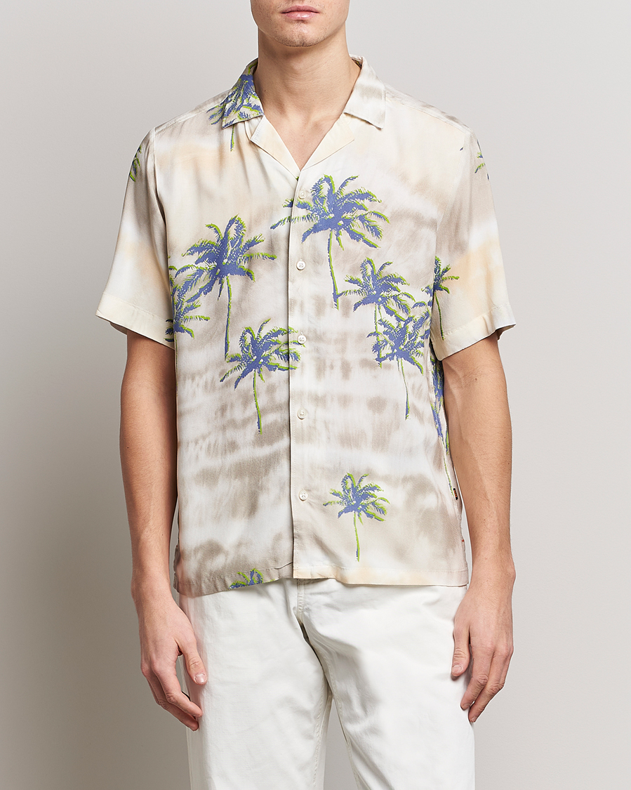 Hombres | Camisas | BOSS ORANGE | Rayer Resort Collar Printed Short Sleeve Shirt Bei