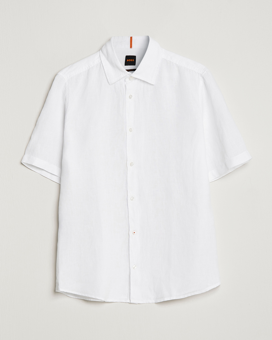 Hombres | Camisas | BOSS ORANGE | Rash Linen Short Sleeve Shirt White