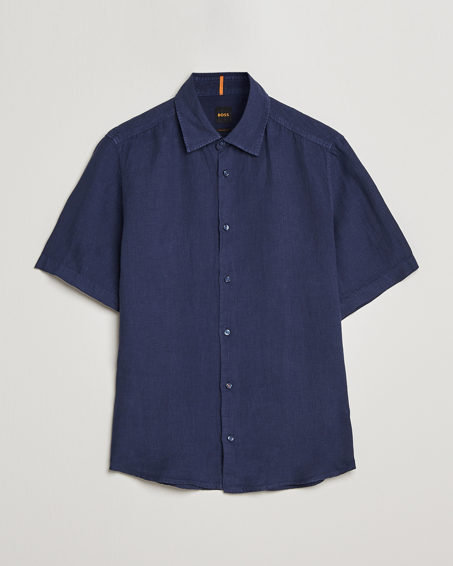 Hombres | Camisas | BOSS ORANGE | Rash Linen Short Sleeve Shirt Navy
