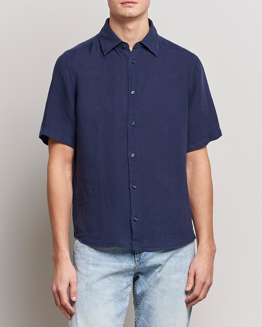 Hombres | Camisas | BOSS ORANGE | Rash Linen Short Sleeve Shirt Navy