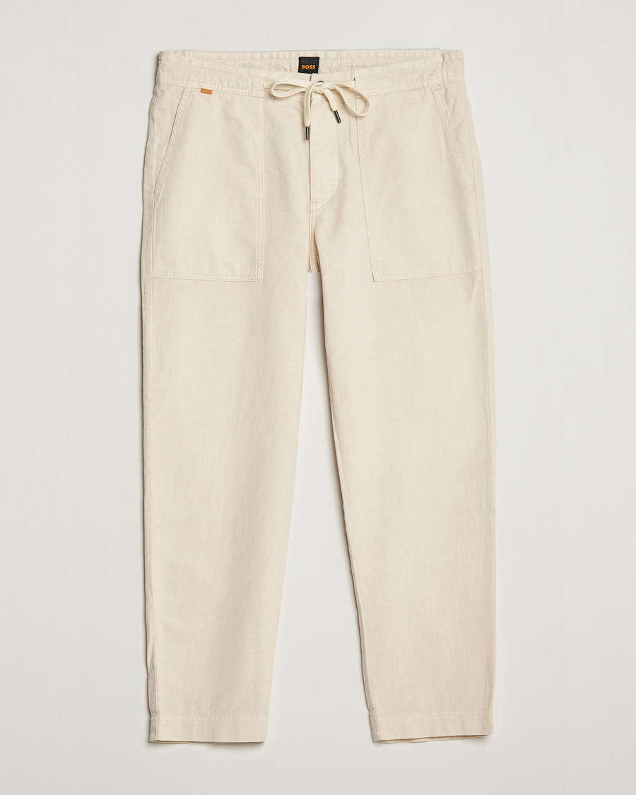 Hombres | Pantalones | BOSS ORANGE | Sisla Cotton/Linen Drawstring Pants Light Beige
