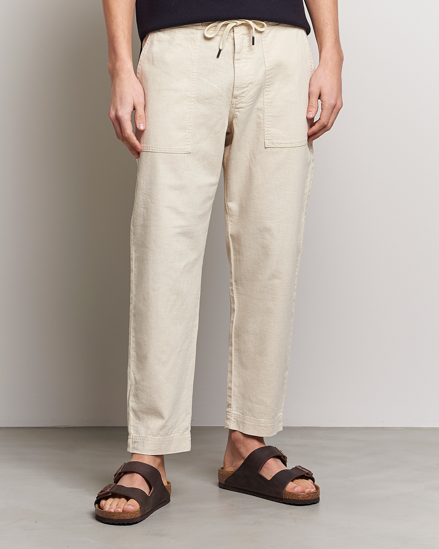 Hombres | Pantalones | BOSS ORANGE | Sisla Cotton/Linen Drawstring Pants Light Beige