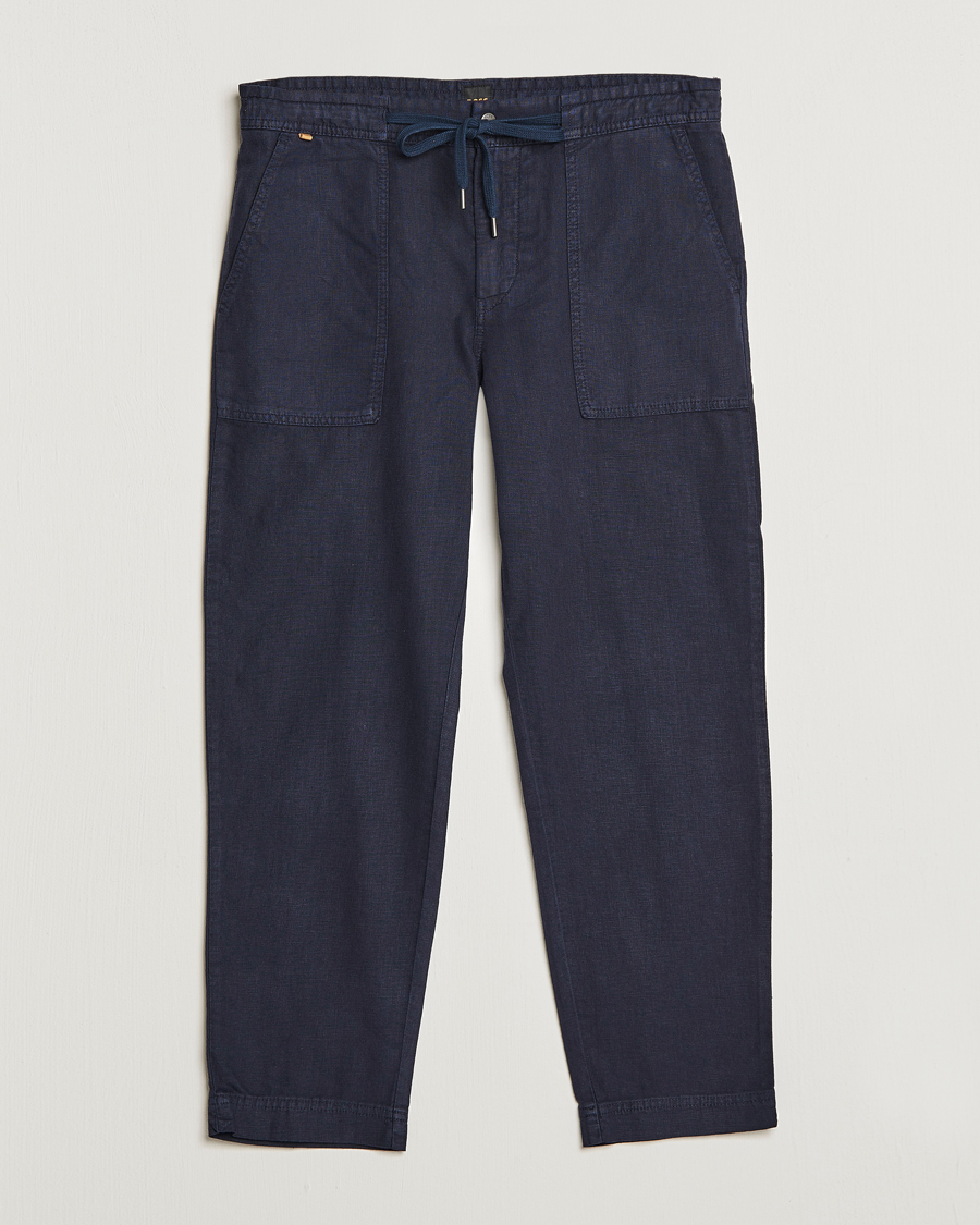 Hombres | Pantalones | BOSS ORANGE | Sisla Cotton/Linen Drawstring Pants Dark Blue