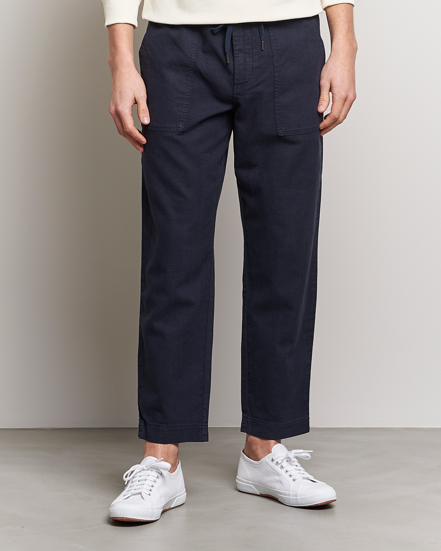 Hombres | Pantalones | BOSS ORANGE | Sisla Cotton/Linen Drawstring Pants Dark Blue