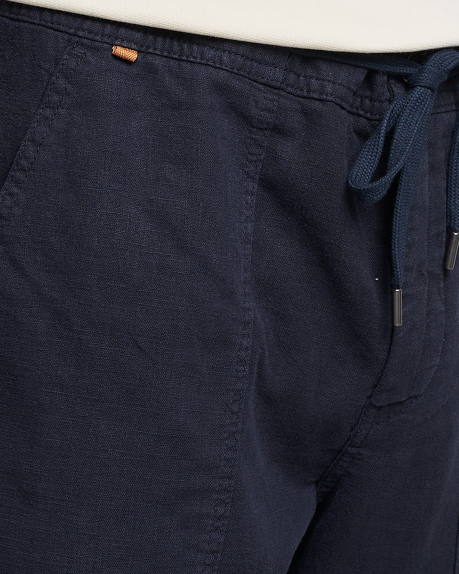 Hombres | Pantalones | BOSS ORANGE | Sisla Cotton/Linen Drawstring Pants Dark Blue