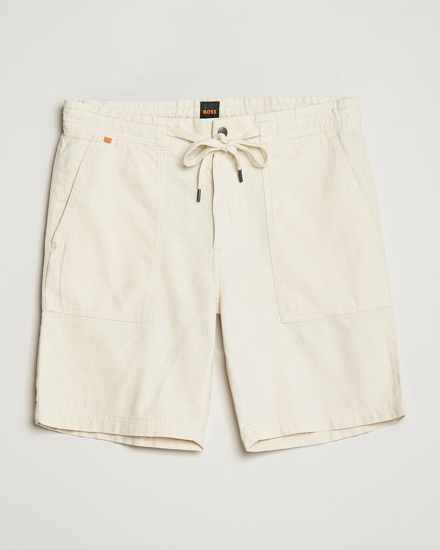 Hombres | Pantalones cortos | BOSS ORANGE | Sisla Cotton/Linen Drawstring Shorts Light Beige