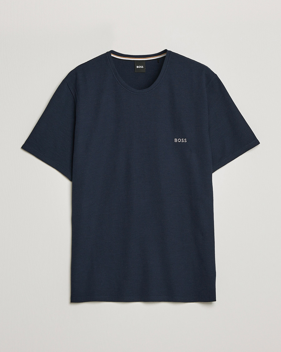Hombres | Camisetas | BOSS BLACK | Waffle Logo Crew Neck T-Shirt Dark Blue