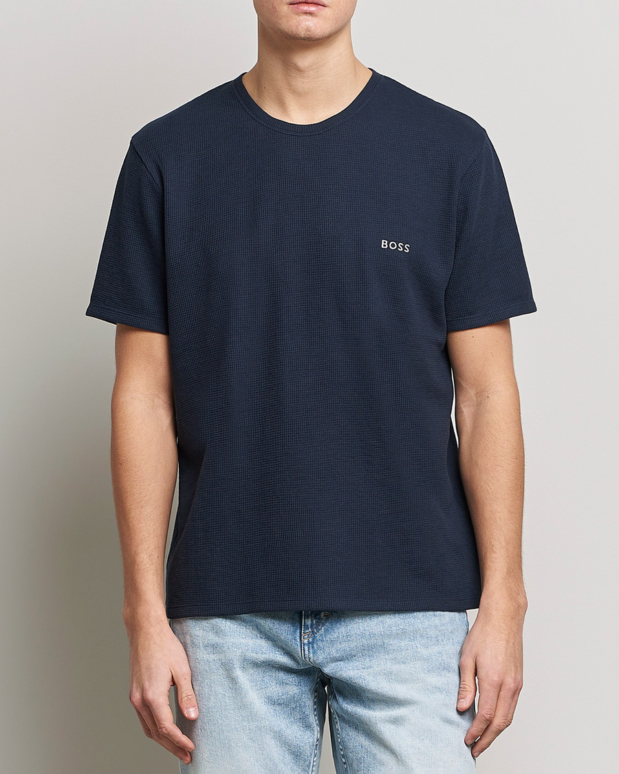 Hombres | Camisetas | BOSS BLACK | Waffle Logo Crew Neck T-Shirt Dark Blue