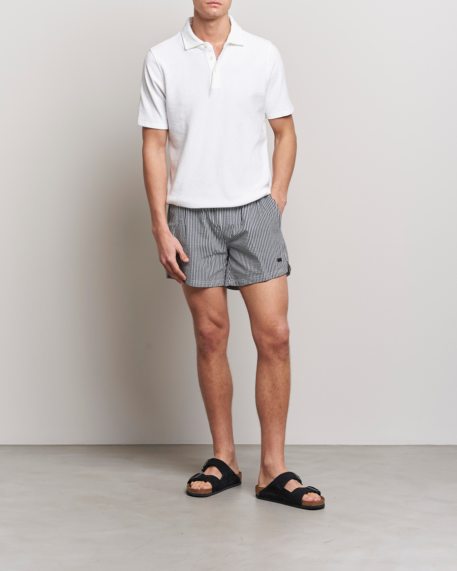 Hombres | Bañadores | BOSS BLACK | Velvetfish Seersucker Swimshorts Black/White