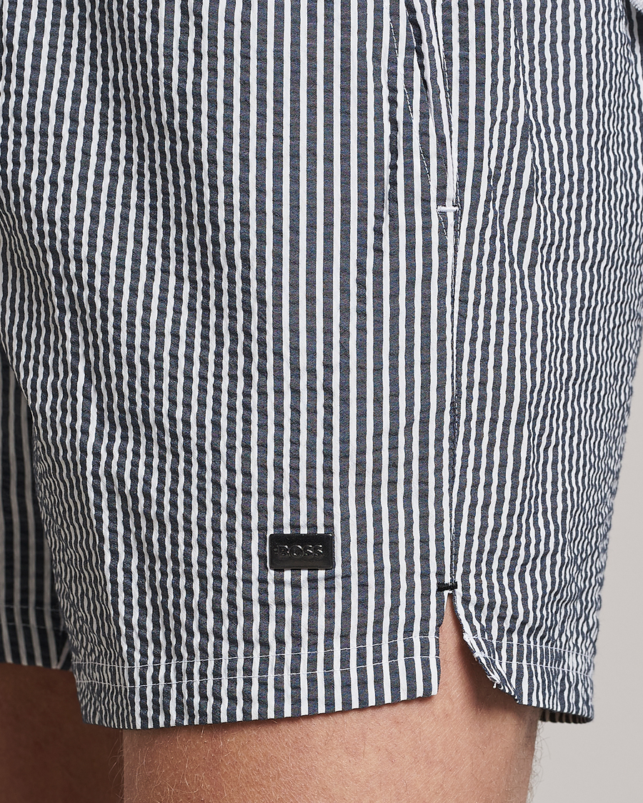Hombres | Bañadores | BOSS BLACK | Velvetfish Seersucker Swimshorts Black/White