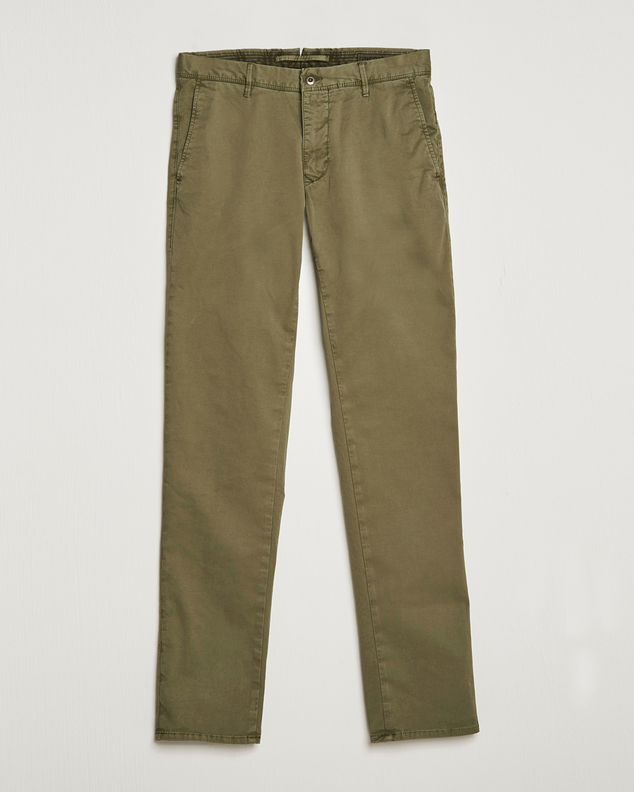 Hombres | Pantalones | Incotex | Slim Fit Garment Dyed Slacks Olive