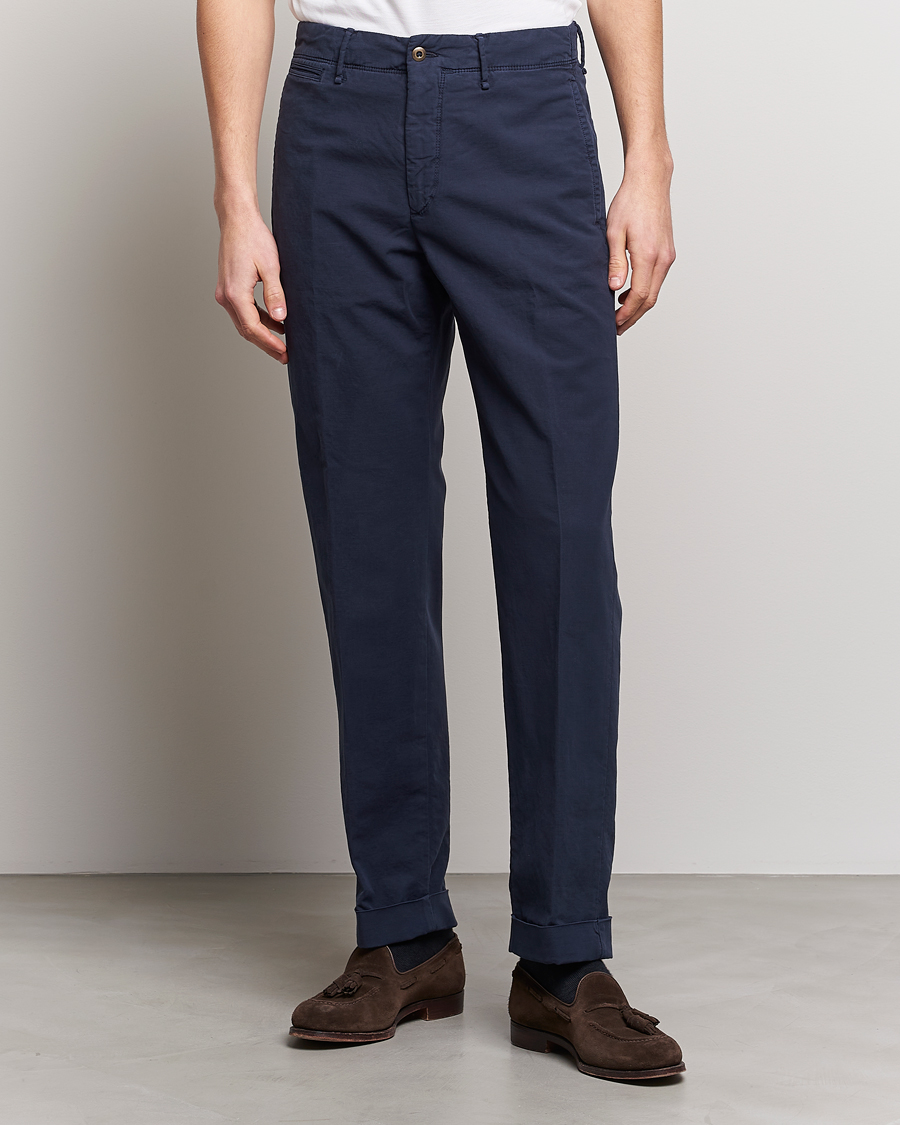 Hombres | Pantalones | Incotex | Regular Fit Cotton Stretch Slacks Navy