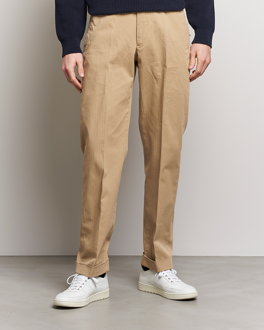 Hombres | Pantalones | Incotex | Regular Fit Herringbone Chinos Khaki