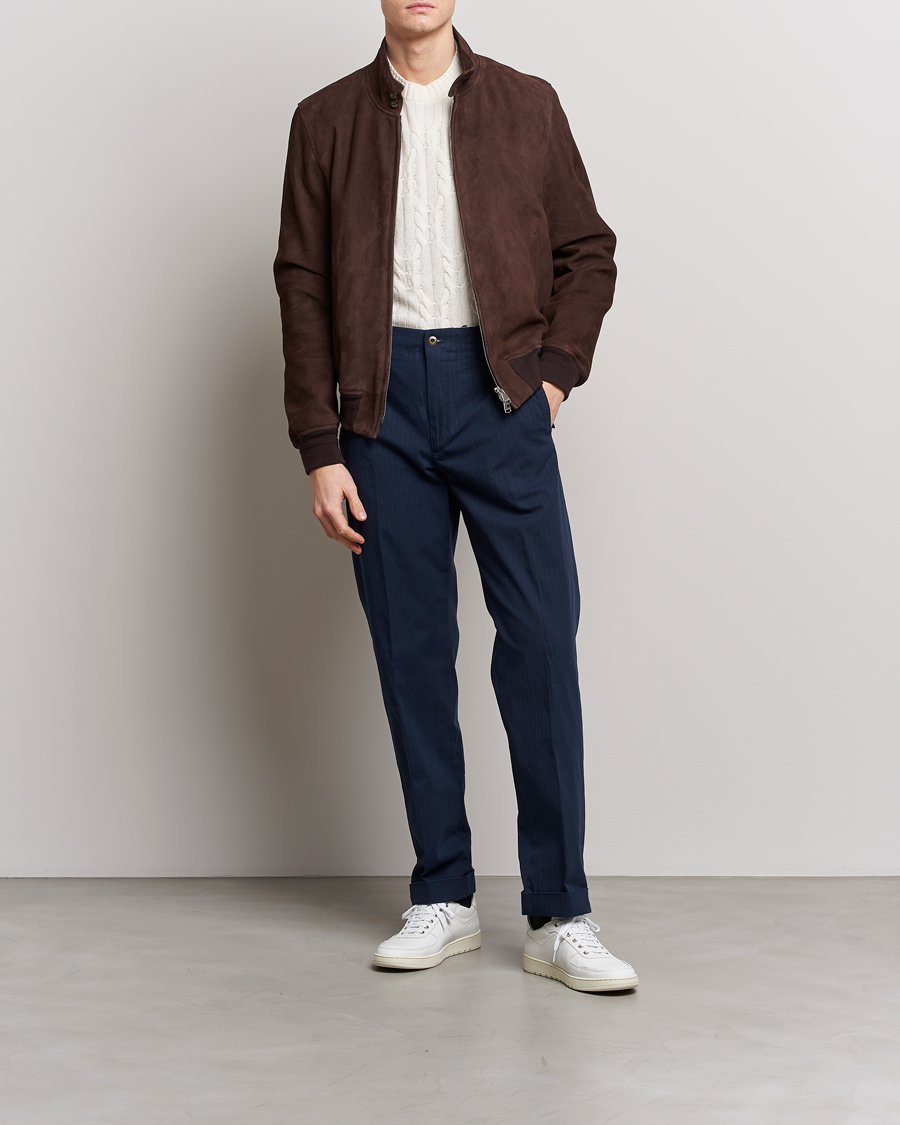 Hombres | Pantalones | Incotex | Regular Fit Herringbone Chinos Navy