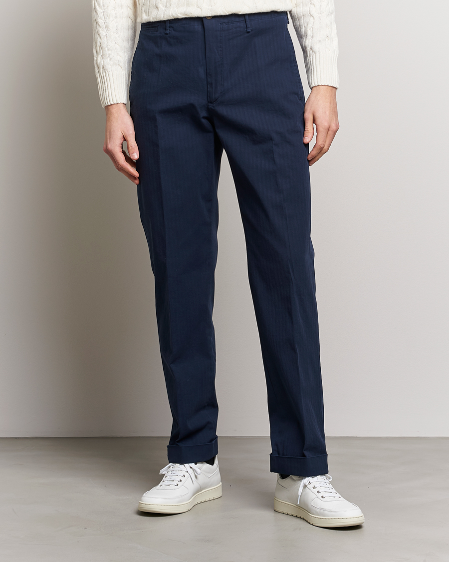 Hombres | Pantalones | Incotex | Regular Fit Herringbone Chinos Navy