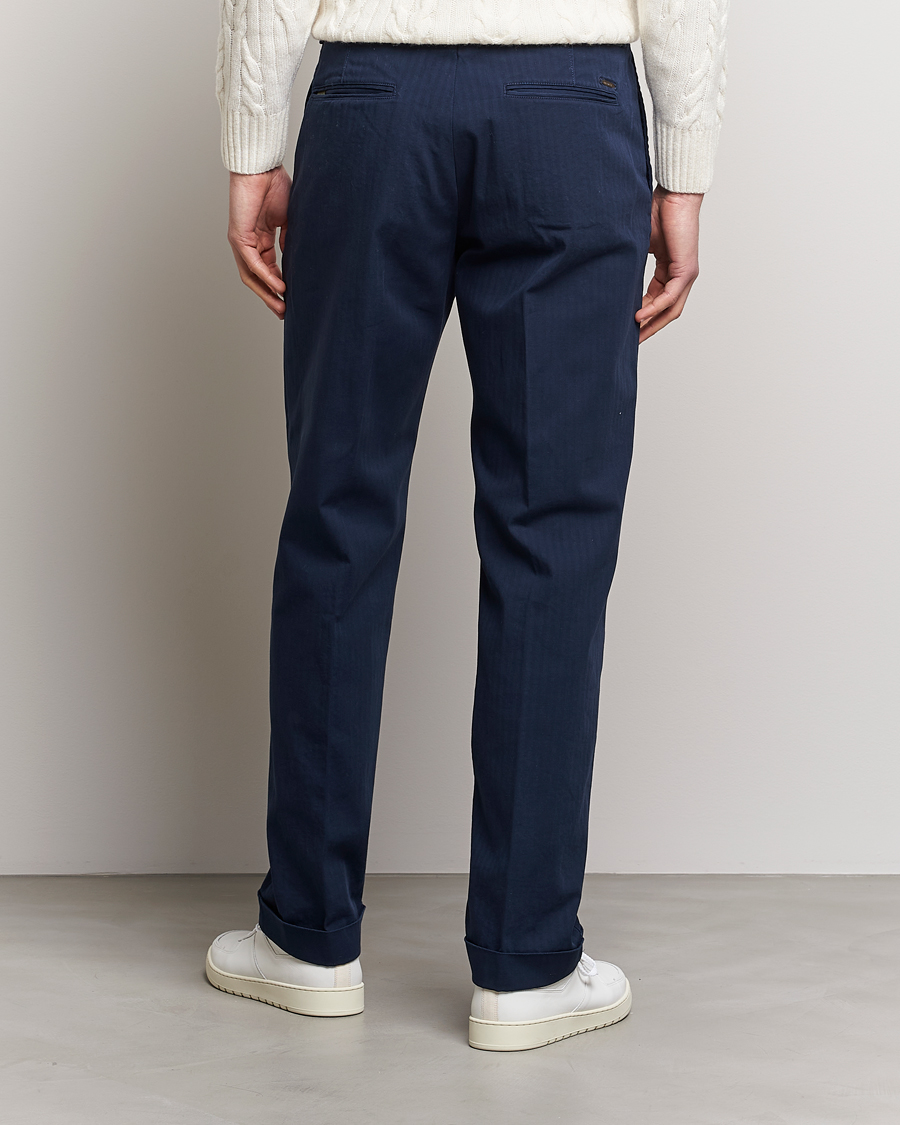Hombres | Pantalones | Incotex | Regular Fit Herringbone Chinos Navy