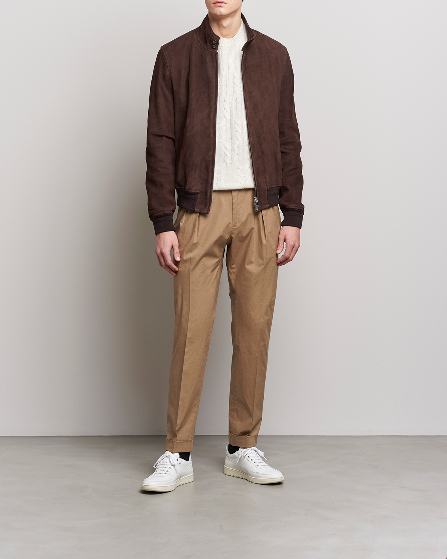 Hombres | Pantalones | Incotex | Carrot Fit Popelino Lightweight Cotton Trousers Khaki