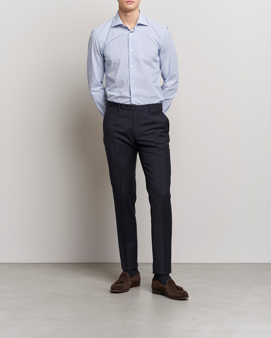 Hombres | Pantalones | Incotex | Slim Fit Tropical Wool Trousers Navy
