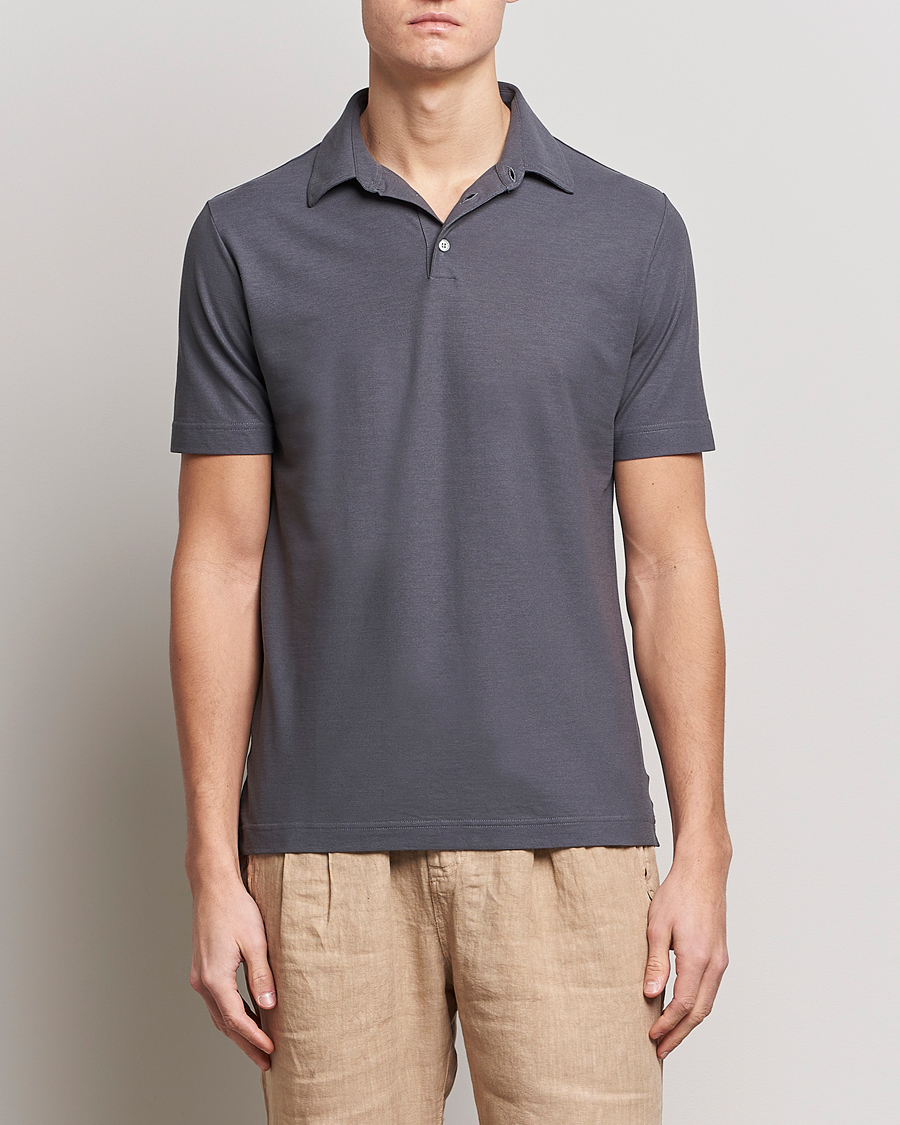 Hombres | Polos | Zanone | Ice Cotton Polo Dark Grey