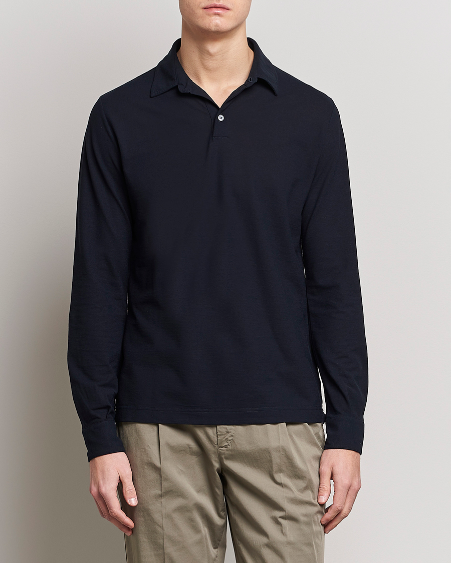 Hombres | Camisas polo de manga larga | Zanone | Ice Cotton Long Sleeve Polo Navy