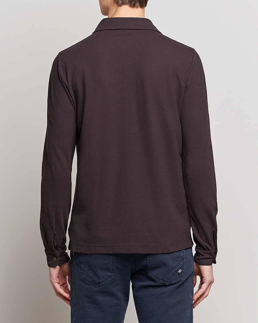 Hombres | Jerséis y prendas de punto | Zanone | Ice Cotton Long Sleeve Polo Dark Brown