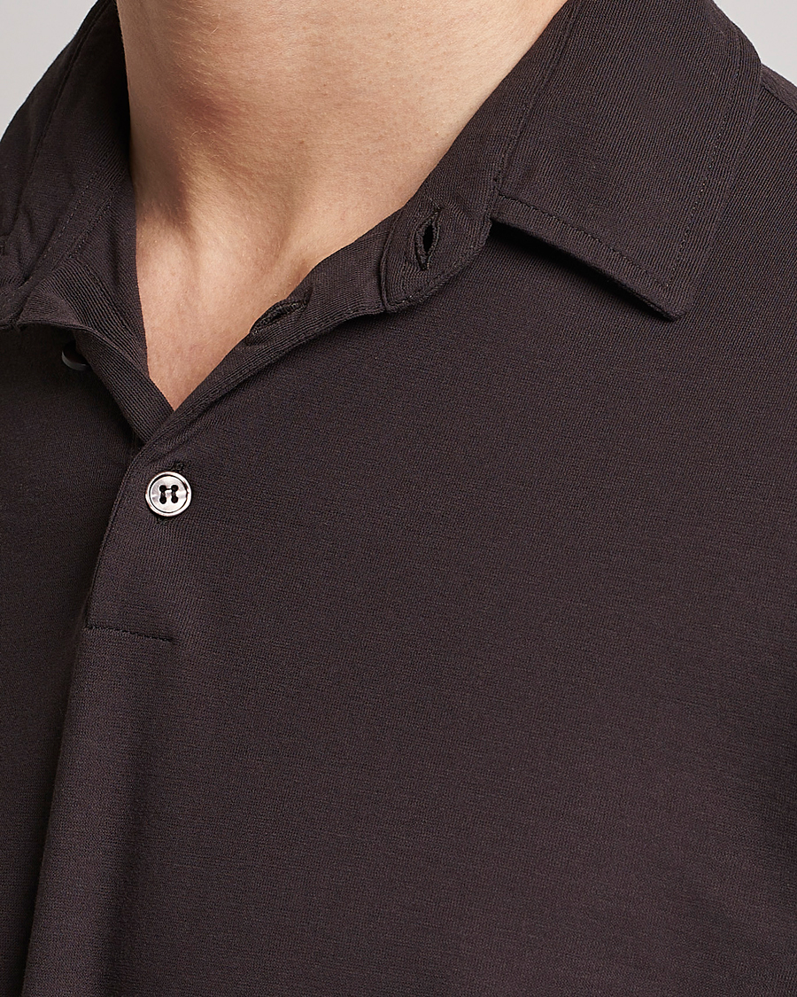 Hombres | Jerséis y prendas de punto | Zanone | Ice Cotton Long Sleeve Polo Dark Brown