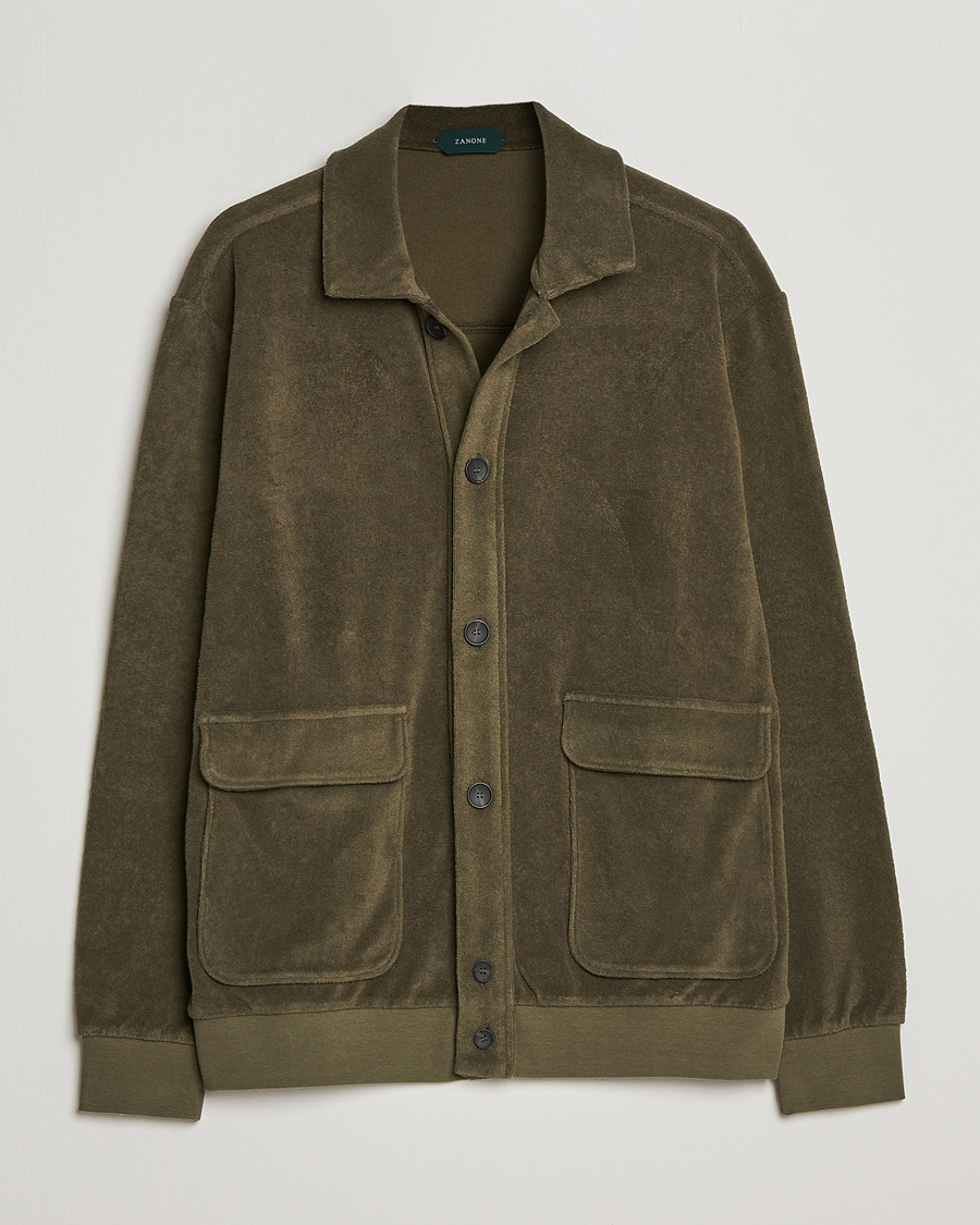 Hombres | Jerséis y prendas de punto | Zanone | Terry Cotton Jersey Jacket Dark Olive