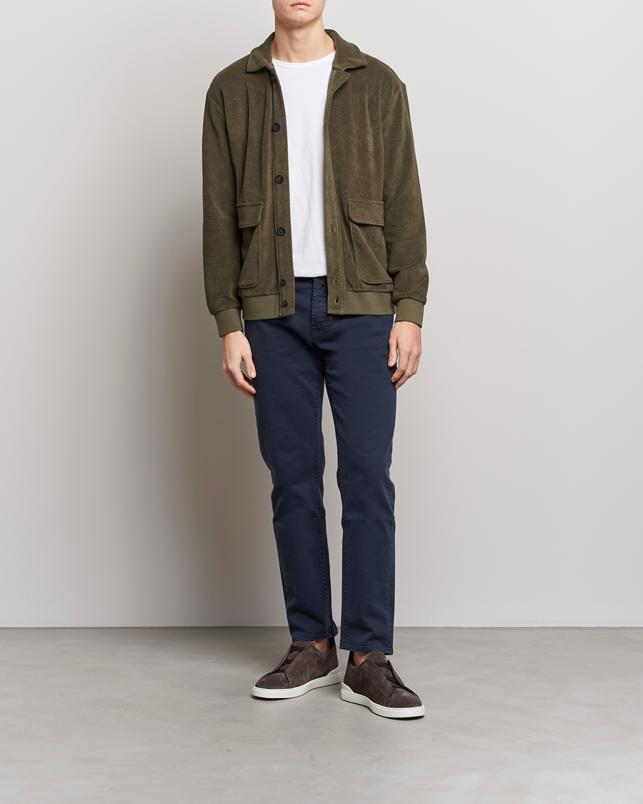 Hombres | Jerséis y prendas de punto | Zanone | Terry Cotton Jersey Jacket Dark Olive