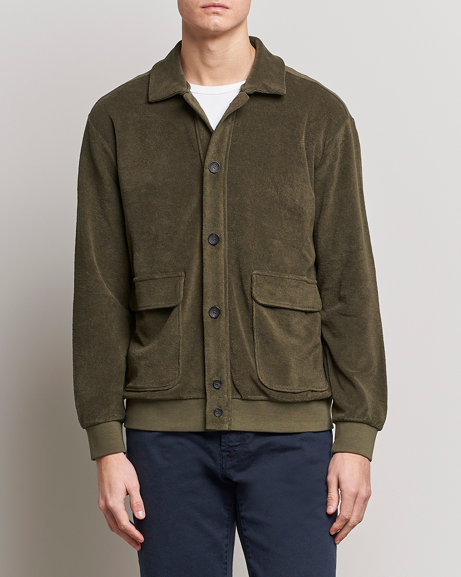 Hombres | Jerséis y prendas de punto | Zanone | Terry Cotton Jersey Jacket Dark Olive