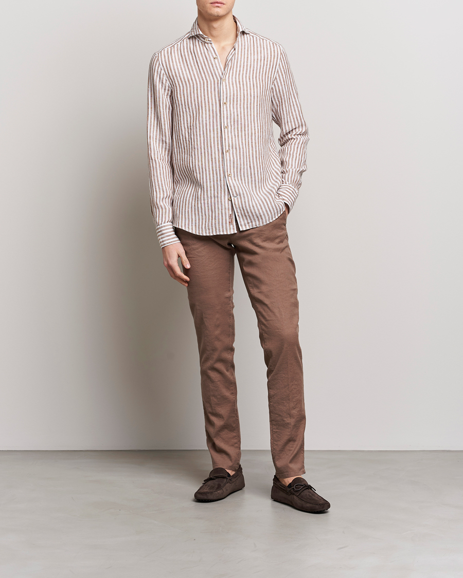 Hombres | Pantalones | Incotex | Slim Fit Cotton/Linen Slacks Brown