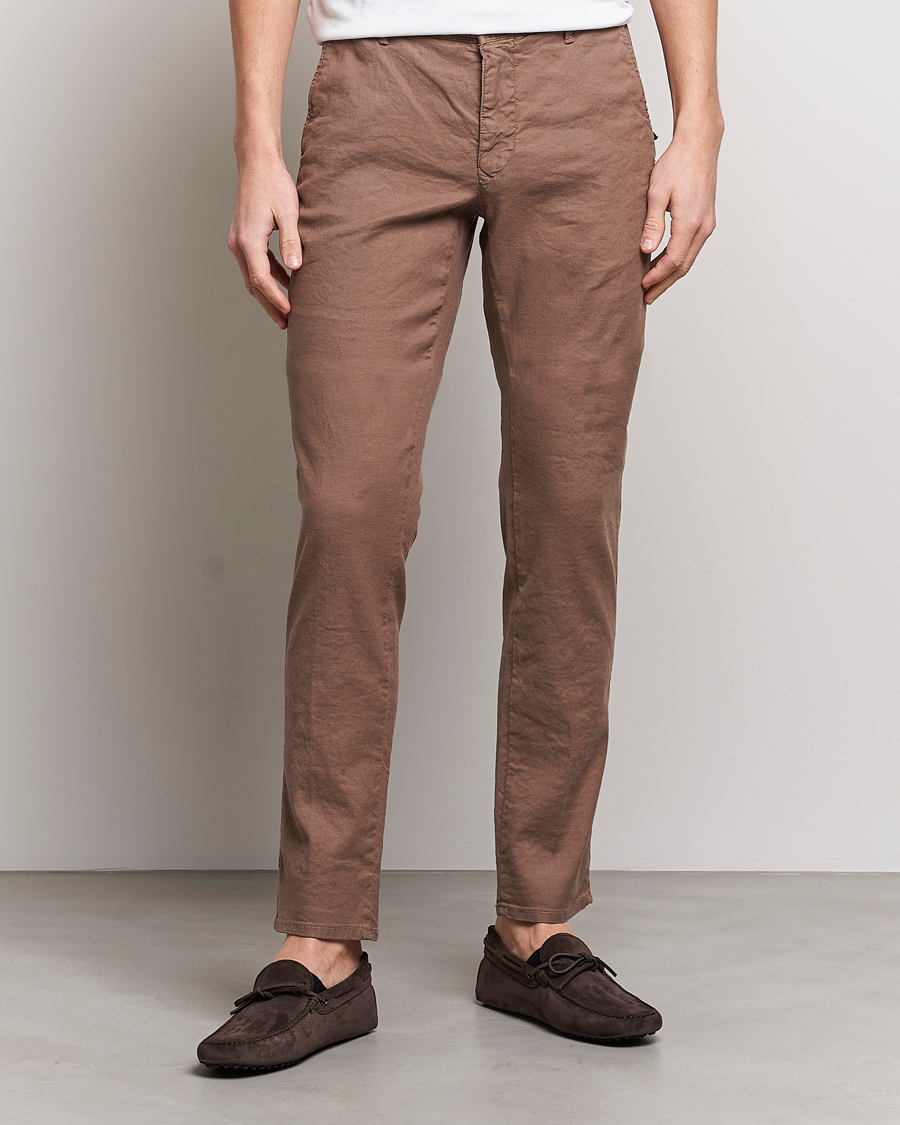 Hombres | Pantalones | Incotex | Slim Fit Cotton/Linen Slacks Brown