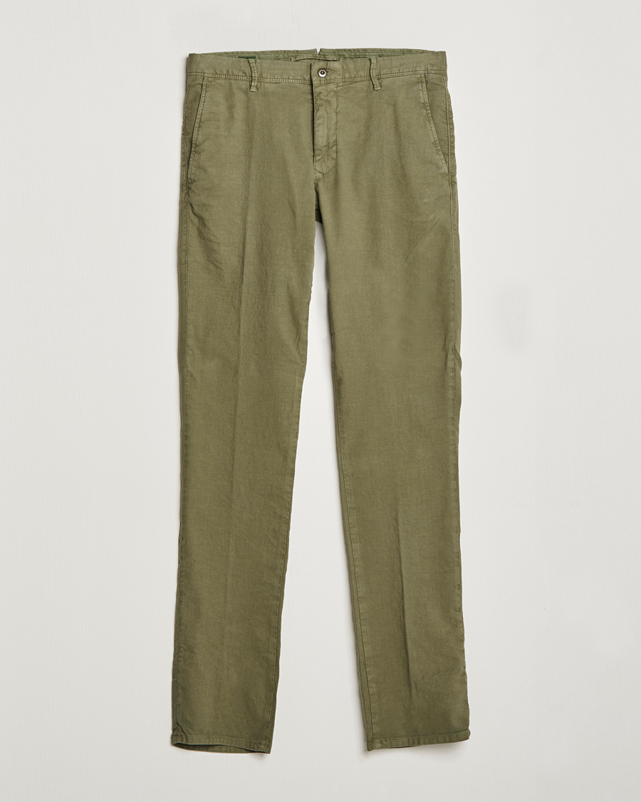 Hombres | Pantalones | Incotex | Slim Fit Cotton/Linen Slacks Olive