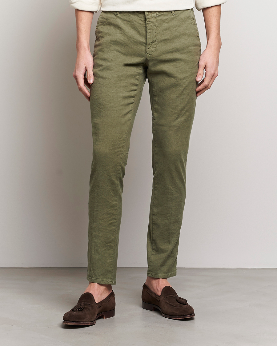 Hombres | Pantalones | Incotex | Slim Fit Cotton/Linen Slacks Olive