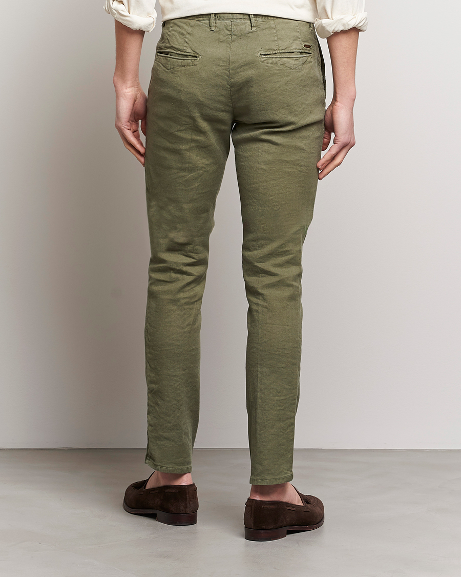 Hombres | Pantalones | Incotex | Slim Fit Cotton/Linen Slacks Olive