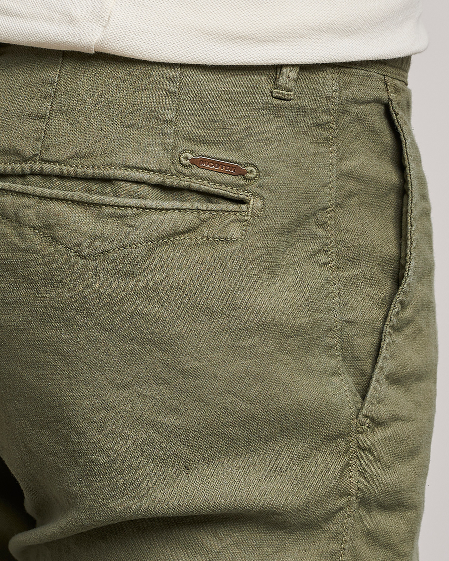 Hombres | Pantalones | Incotex | Slim Fit Cotton/Linen Slacks Olive