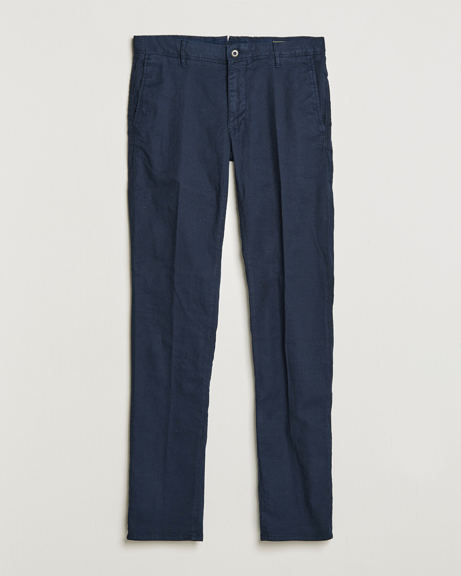 Hombres | Pantalones | Incotex | Slim Fit Cotton/Linen Slacks Navy