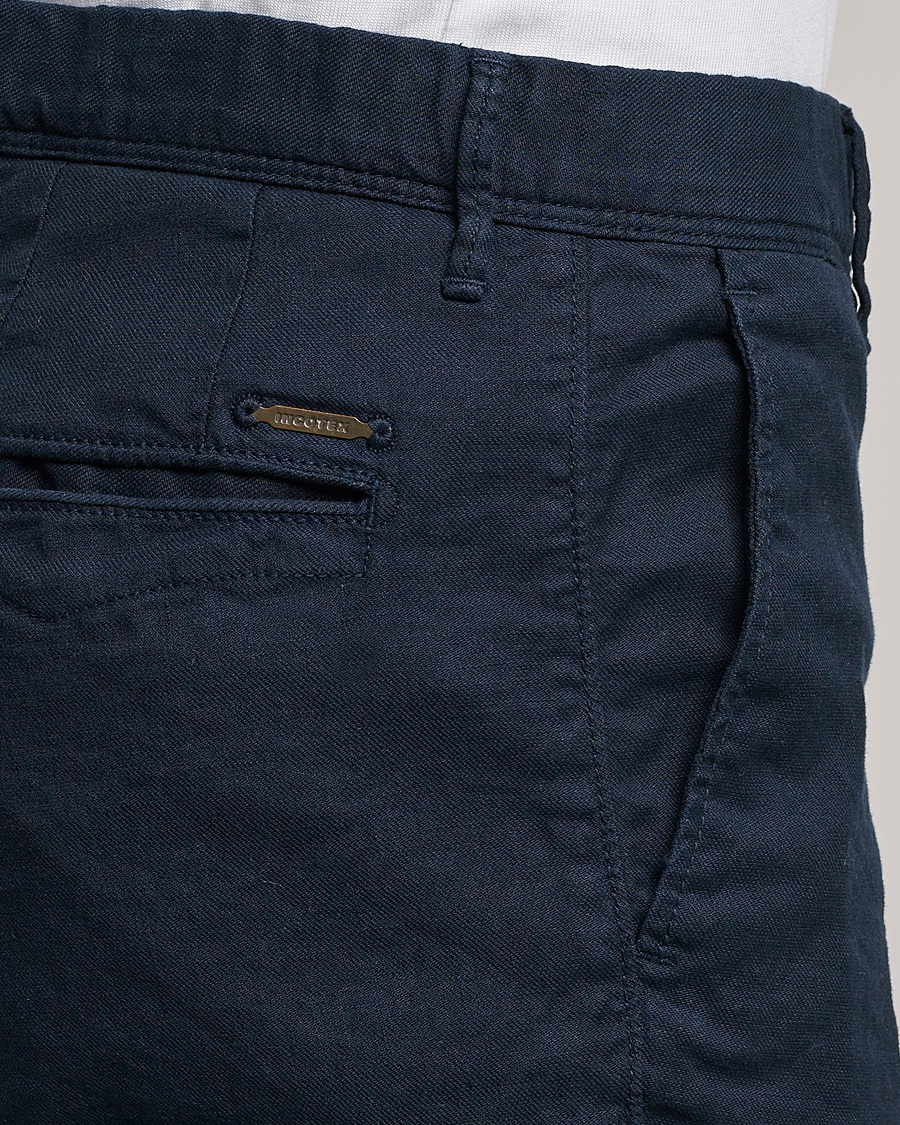 Hombres | Pantalones | Incotex | Slim Fit Cotton/Linen Slacks Navy