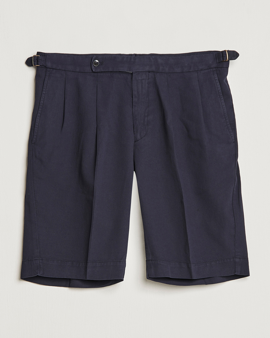 Hombres | Pantalones cortos | Incotex | Pleated Chinolino Shorts Navy
