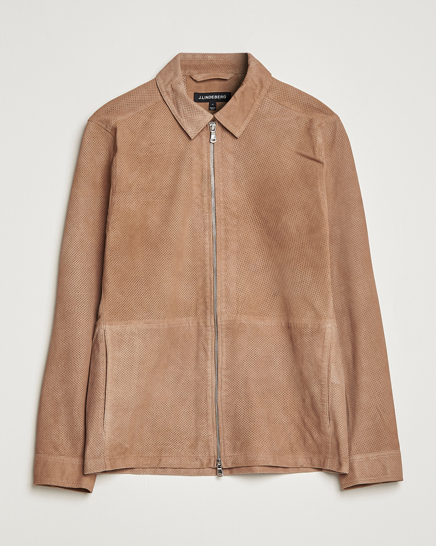 Hombres | Abrigos y chaquetas | J.Lindeberg | Jonah Perforated Suede Overshirt Tiger Brown