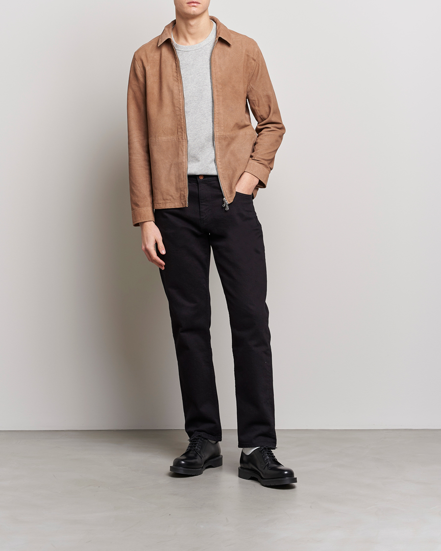 Hombres | Abrigos y chaquetas | J.Lindeberg | Jonah Perforated Suede Overshirt Tiger Brown