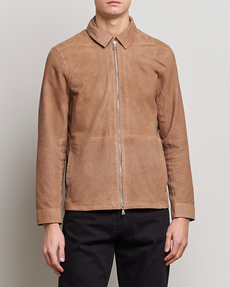 Hombres | Abrigos y chaquetas | J.Lindeberg | Jonah Perforated Suede Overshirt Tiger Brown